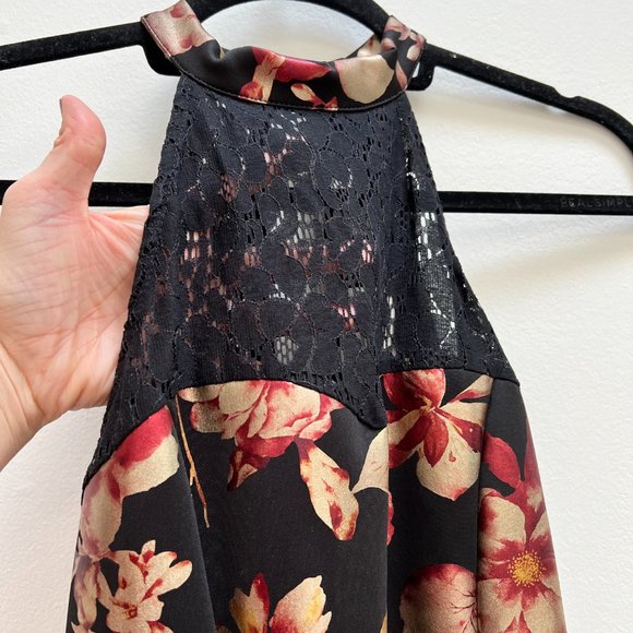 NWT Francesca's Lace and Satin Floral Fit and Flare Tea Length Halter Dress - Picture 8 of 16